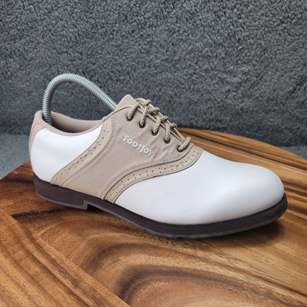 Footjoys Greenjoys Shoes White Womens 9.5 M Saddle Oxford Spike Golf‎ Lace 48746
